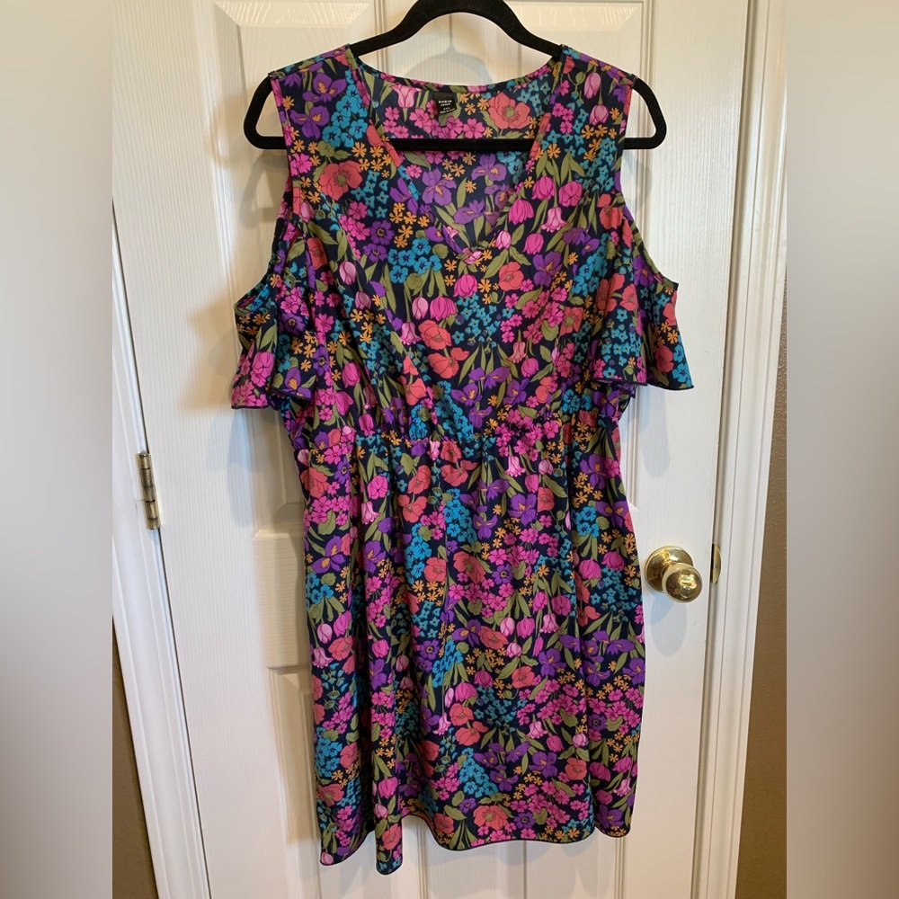 SHEIN Black Floral Cold-Shoulder Mini Dress with Pink & Blue Flowers